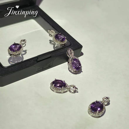 Round Plain Sterling Silver Pendant Charm Purple Zircon Crystal Trendy Necklace Display