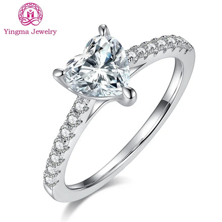 1ct 6.5mm White Moissanite Jewelry Ring Luxury Heart Shape Women's Marriage Ring with 925 Silver