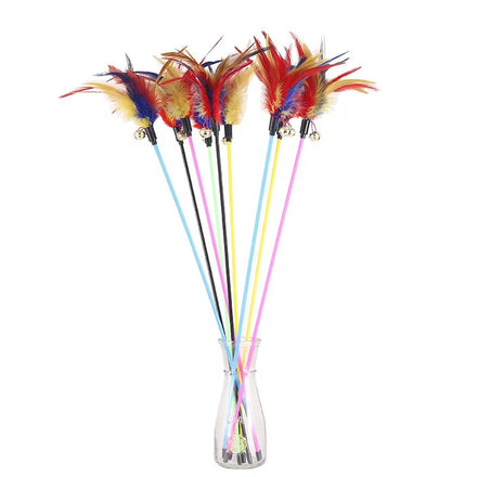 JIUZE 2024 New Long 61CM Plastic & Paper Cat Teaser Stick Interactive Toy with Feather for Cats
