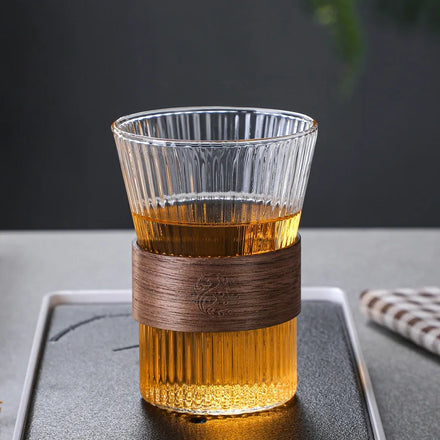 10oz 300ml Eco-Friendly Borosilicate Glass Insulated Modern Luxury Design Handheld Clear Vertical Stripes Stocked Handmade Hot