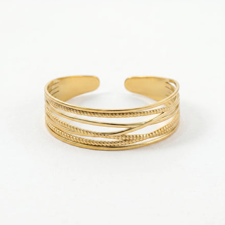 QIAOREN 10993 Luxury Layered Gold Cuff Bracelet Stainless Steel Adjustable Open Bangle for Women Beach Vacation Jewelry