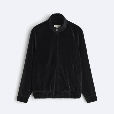 New Men's Relaxed Fit Jacket Made of Cotton Velvet Welt Pockets Elastic Hem Front Zip Closure Cotton Men's Jacket