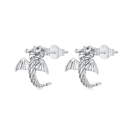 925 Sterling Silver Flying Dragon Stud Earrings Oxidized Vintage Ear Studs Fine Jewelry for Women Girls Party Gift SCE1734
