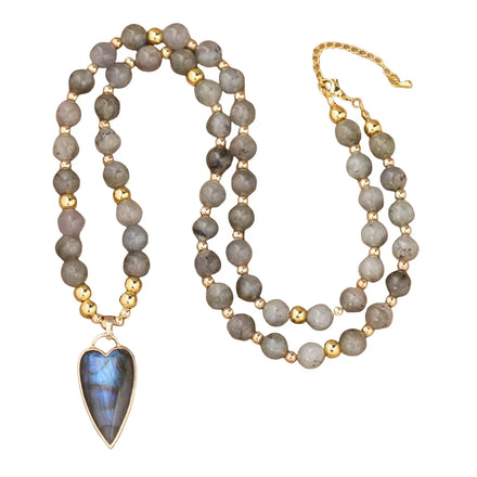 Natural Flash Labradorite Round Bead Healing Crystals Heart Pendant LOVE Necklace Men Gift for Jewelry