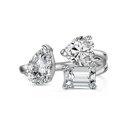 Dylam Hot Sale 925 Silver Cubic Zirconia Irregular Heart Pear Shape Ring Open Adjustable Engagement Zirconia Rings for Women