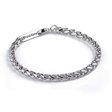 Custom Laser Engraving Wheat Chain Bracelet for Men Waterproof Mens Stainless Steel 6mm Width Cutomzied Wheat Chain Bracelets