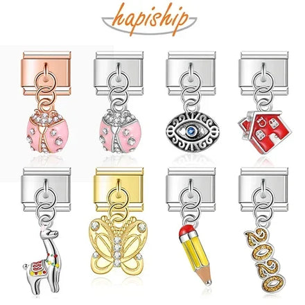 Hapiship 9mm Width Original Daisy 2020 House Bees Eye Butterfly Italian Charm Fit Bracelet Stainless Steel Jewelry Making DJ224