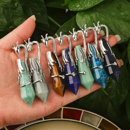 Silver Plated Dragon Animal Skull PendantHealing Crystal Hexagonal Point Pendulum For DIY Men Women Jewelry Making Wholesales
