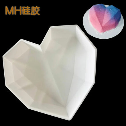 Diamond Heart Love Silicone Oven Safe Cake Mold High Reusable Baking Pan for Chocolate Mousse Pudding Dessert Easy Use Bag