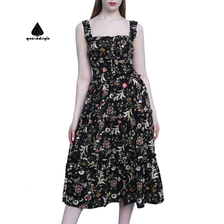 OEM ODM Women's Casual Floral Sleeveless Midi Dress Boho Loose Dress Cempire Waist Cottagecore Dress