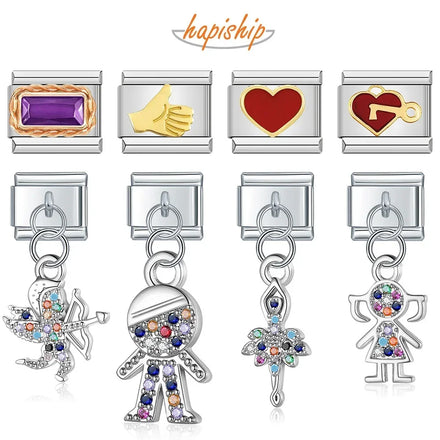 Hapiship 2023 New Fashion Colour Girls Boy Heart Charm Italian Link Fit DIY 9mm Stainless Steel Bracelet DIY Jewelry DJ600
