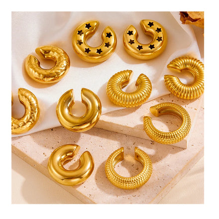 Trendy Exaggerated 18k Pvd Gold Plated 316l Stainless Steel Hypoallergenic Tarnish Free Chunky Hoop Earrings for Women