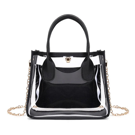 Lady See Through Durable PVC Clear Women Satchel Bag Large Zipper Transparent Shoulder Tote Handbag Women Clear Shoulder Bags