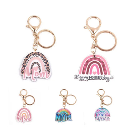 Custom Leather Silicone Eco-Friendly Lightweight Pendant Bracelet Wristlet Keychain Rainbow Tie Dye Print Stretchy Bead Keyrings
