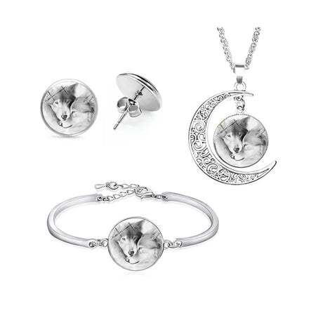 30 Designs Wolf Charm Pendant Key Chain Ring Cuff Link Tie Clip Necklace Bracelet Earrings Jewelry Set for Lover