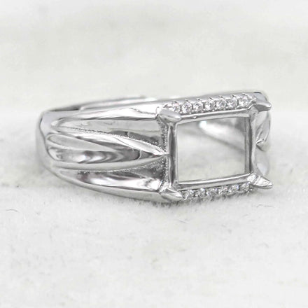 Sterling Silver 7*9mm Semi Mount Men's Ring Frame Empty Blank Claw Setting S925 Base Holder Without Center Stone for DIY Inlay