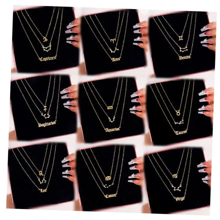 New Fashionable Constellations Diamond Pendant Chain Necklace Set for Women Jewelry Gold Horoscope Crystal Zodiac Sign Necklace