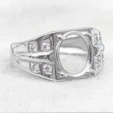 Sterling Silver 9*11mm Semi Mount Men's Ring Frame Empty Blank Claw Setting S925 Base Holder Without Center Stone for DIY Inlay