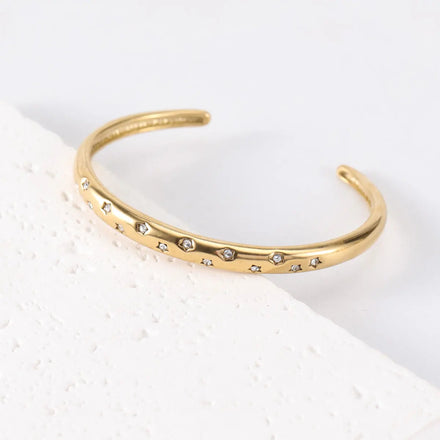 Delicate Inlaid Cubic Zirconia Stainless Steel Star Metal Cuff Open Bracelet Bangle 18K Gold Plated Zircon Cuff Bracelet