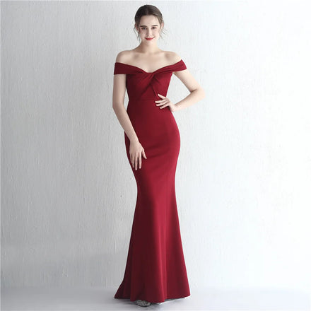 19229# Wedding Car Show Satin New Slimming Shoulder Long Celebrity Dinner Dresses