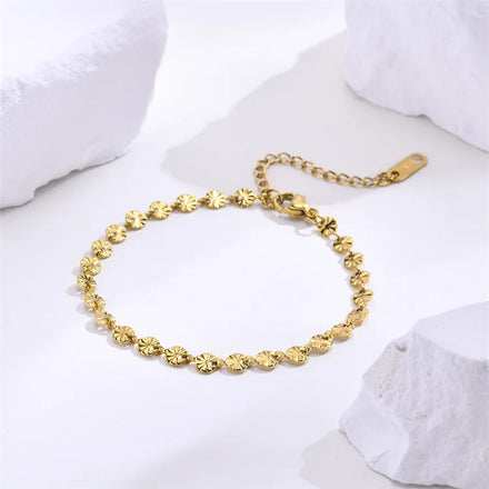 Popular Jewelry Custom logo 18k Gold Plated Stainless Steel Round Charms Link Chain Bracelets