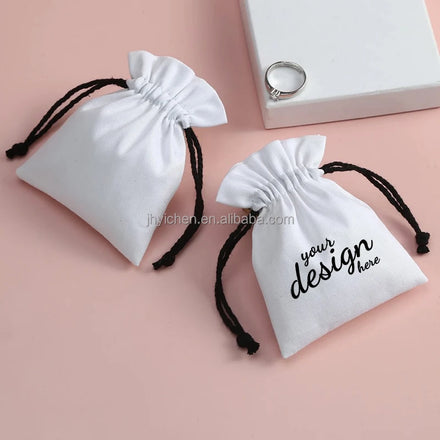 Ready to Ship White Cotton Earrings Jewelry Pouch Small Muslin Drawstring Necklace Bags