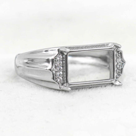 Sterling Silver 8*12mm Semi Mount Men's Ring Frame Empty Blank Claw Setting S925 Base Holder Without Center Stone for DIY Inlay