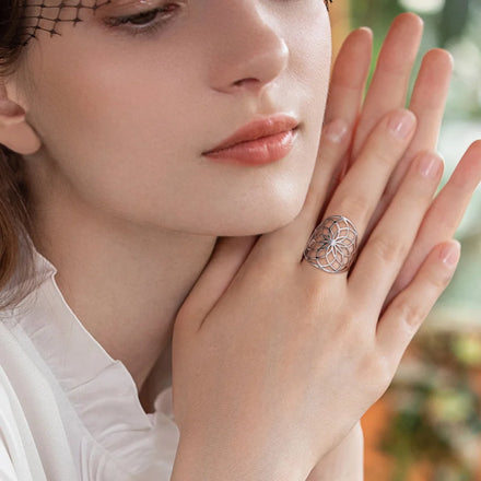Flower of Life Adjustable Open Ring Sacred Mandala Stainless Steel Ring Amulet Jewelry Trend Birthday Gifts Jewelry for Women