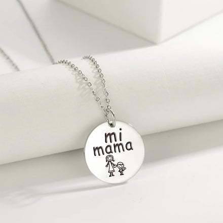 Baby Mama Family Coin Stainless Steel Pendant Necklace for Women Choker Collar Birthday Jewelry Mother's Day Gift