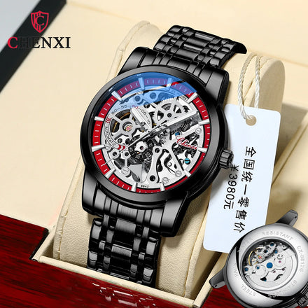 CHENXI High-end New Solid Steel Strip Automatic Hollow Mechanical Watch Men's Waterproof Luminous