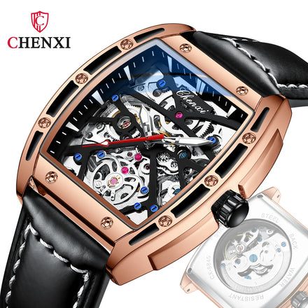 CHENXI Watch Men's Machinery Wholesale Barrel-shaped Hollow Automatic Leather Waterproof Luminous TikTok Explosions Men