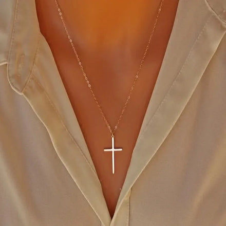 Women's 925 Sterling Silver Chunky Cross Necklace Simple Long Pendant for Weddings Parties Anniversaries