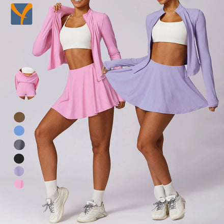 YIYI Wholesale Breathable Slim Workout Suits High Waist 2 Layers Skirts Fashion Tennis Sets Women Sport Wear Gym Fitness Sets