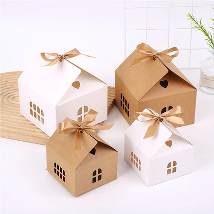 Ribbon House Paper Box Gift Cookie Sweet Favor Packaging Boxes for Eid Ramadan Business Festive Xmas Party Decor