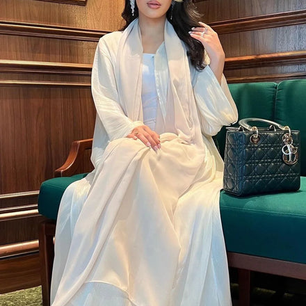 Abaya Women Muslim Dress Modest Robe Abaya Dubai Bright Dress Ladies Solid Color Black Open Abaya Femmes Robe Musulmane