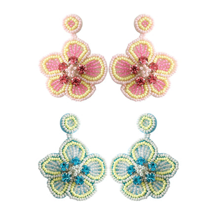 Bohemian Earrings Women Seed Bead Earrings Handmade Pink Flower Stud Earring