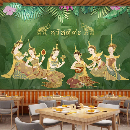Custom Floral Thai Restaurant Cuisine Mural Wallpaper Waterproof Background Wall for Spa Hotel Club Decorative Wall Art