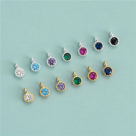 S925 Sterling Silver Round Zircon Mini Charms for Bracelet Necklace Earrings DIY Making Supplies Wholesale