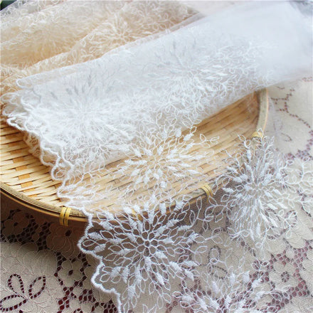 Wholesale New Flower Heat-shaped Mesh Gauze 30cm Wide Embroidery Lace Trim for Clothing