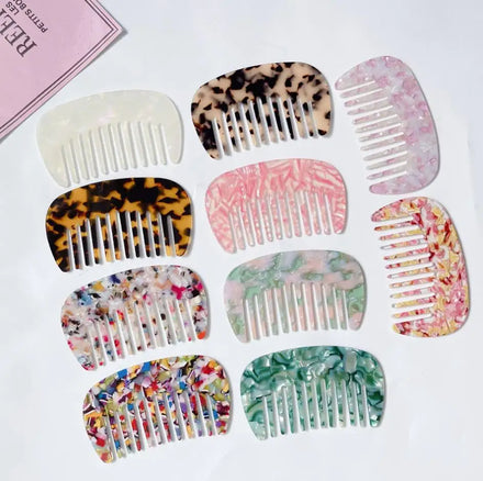 10cm French Vintage Daily Use Round Wide Tooth Hair Combs Acetic Acetate Marble Tortoiseshell Comb for Women Girls Gifts