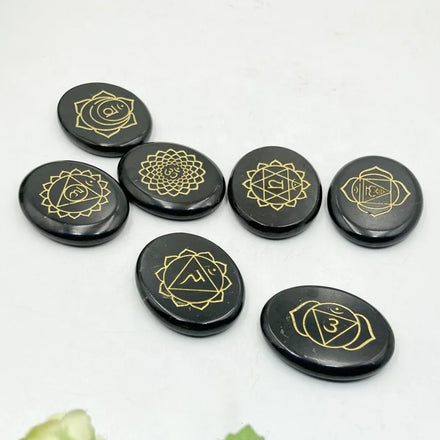 Factory Price Wholesale Natural Russian Shungite Healing Chakra Worry Stone Sets for EMF Protection