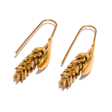 JINYOU 3497 New 316L Stainless Steel  Wheat Fashion Earrings 18K Gold Plated Water Resistant Personal Statement Jewelry Women