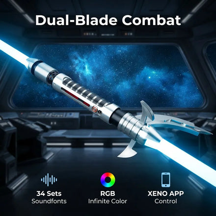 Double Blade Maul Proffie Xenopixel Light Saber Metal Hilt Sith Lightsaber with Smooth Swing Blaster Tip & Drag Melt Dual Swords