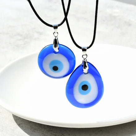 Hot Sale Blue Water Drop Demon Eye Leather Rope Pendant Necklace Ladies Blue Resin Turkish Evil Eyes Necklace