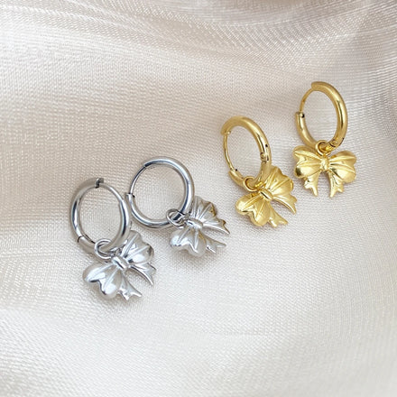 Best Seller Cute Charm Bow Drop Earrings Stainless Steel Bow Earrings Bow Earrings Gold Plated Small Hoop Mother's Day Jewelry