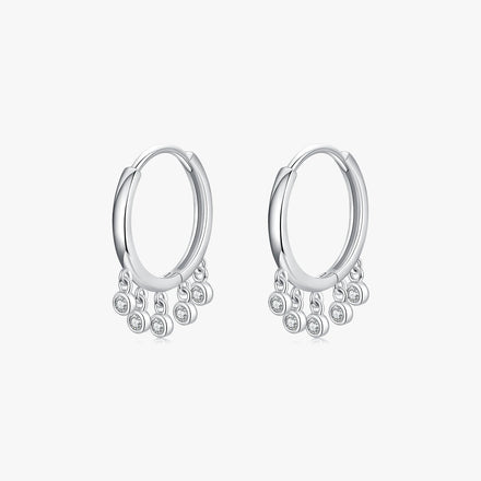 100% 925 Sterling Silver Rhodium Plated Hoop Clear Zircon Ethnic Drop Earrings Simple Trendy Women Party Gift Jewelry