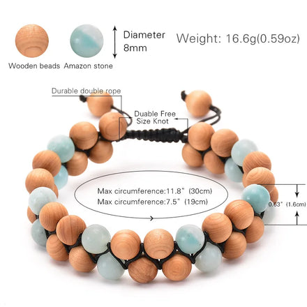 Hot Selling Natural Stone Wood Bead Double Row Adjustable Woven Mala Bracelet Fashion Jewelry Ball Shape Unisex