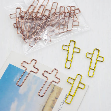 Fast Delivery Christian Gifts Cross Paper Clips Gold & Rose Gold PET Coated Iron Wire Bible Paper Clips