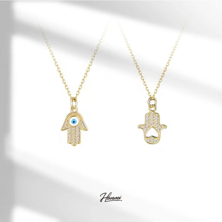 HOVANCI Non Tarnish PVD 18k Gold Stainless Steel Fashion Necklace Water Wave Chain Necklace Palm Eye Pendant Necklace