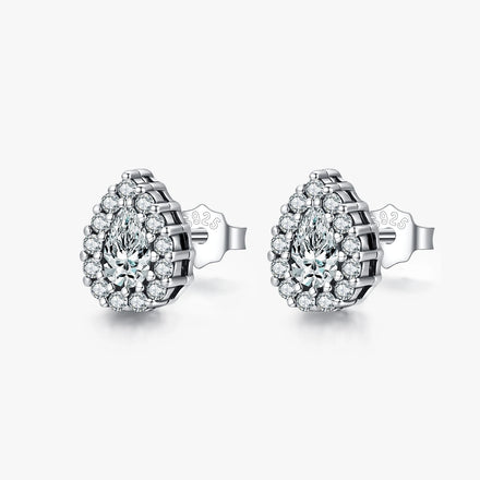 Real 925 Sterling Silver Luxury Stud Earrings for Women Water Drop Sparkle Zircon Ear Stud Wedding Engagement Jewelry